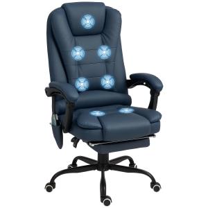 Massagestol med 7 Vibrationspunkter, Justerbart Fot- och Ryggstöd, upp till 120 kg, Läderlook, Blå