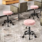 Höjdjusterbar Svängbar Rullpall, 360° Vridbar Arbetspall, Rosa, Ø50x50-66 cm