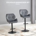 Barstolar 2-pack Prisvärd Grå Sammet för Kök och Bar med Justerbar Höjd och Ryggstöd Ergonomisk Design i Metall 360 Graders Rotation