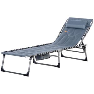 Solstol Solsäng Hopfällbar Grå av Tyg och Metall för Trädgård och Strand Väderbeständig Säng med Kudde 130 kg