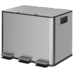Soptunna med 3 Fack om 20 L för Källsortering med Soft-close Lock Hållbar och Elegant Silver Rostfritt Stål 60 L