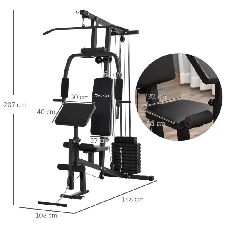 Multigym med Latdrag och 45 kg Vikter, Svart