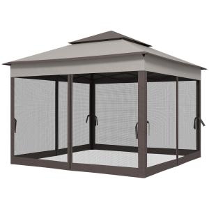 Hopfällbart Paviljong Trädgårdstält Ljusgrå av Tyg och Metall för Trädgårdsfester Pop-Up Tält med Sidoväggar 3,25 x 3,25 x 2,65 m