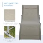 2-Pack Solstolar i Aluminium, Justerbara Relaxstolar med Textilene-Väv, Väderbeständiga Utestolar för Trädgård, Ljusgrå, 165 x 61 x 63 cm
