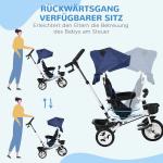 Trehjuling Barncykel Vit av Metall och Plast för Barn 1-5 År 6-i-1 med Push-Bygel och Solskydd Balanscykel 25 kg