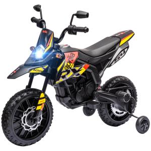 Elmotorcykel Barnmotorcykel Gul av Plast och Metall för Barn 3-8 År 12V Fordon med Musik och Träningshjul 30 kg