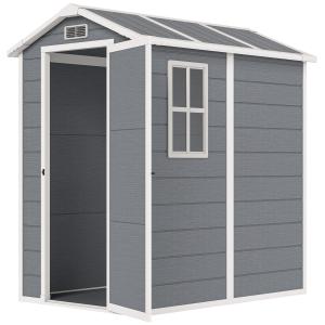Redskapsbod och Trädgårdshus i Plast med Golv och Fönster samt Låsbara Dörrar för Trädgård Hållbar och Stabil Grå Plast 131B x 186T x 198H cm
