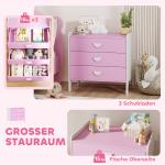 Barnbyrå med 3 Lådor i MDF, Förvaringsskåp för Barn, Rosa+Vit