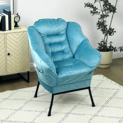 Fåtölj Loungestol Relaxstol med Sidficka Blå av Sammetslook