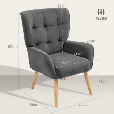 Fåtölj Loungestol Relaxstol med Träben Grå av Sammetslook