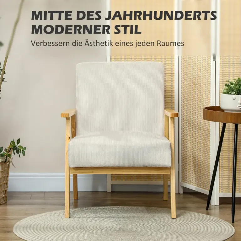 Fåtölj Krämvit av Tyg med Manchesterlook och Trä