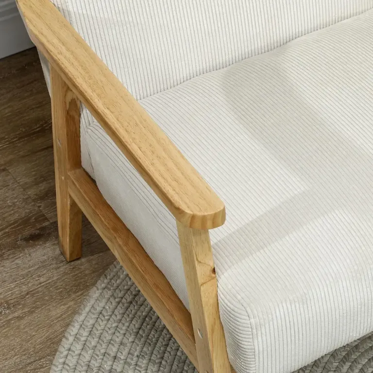Fåtölj Krämvit av Tyg med Manchesterlook och Trä