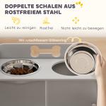 Matbar Hund Upphöjd Grå MDF och Rostfritt Stål för Hundar Foderstation med Förvaringsskåp och 2 Skålar Dekorativ Design med Benmönster