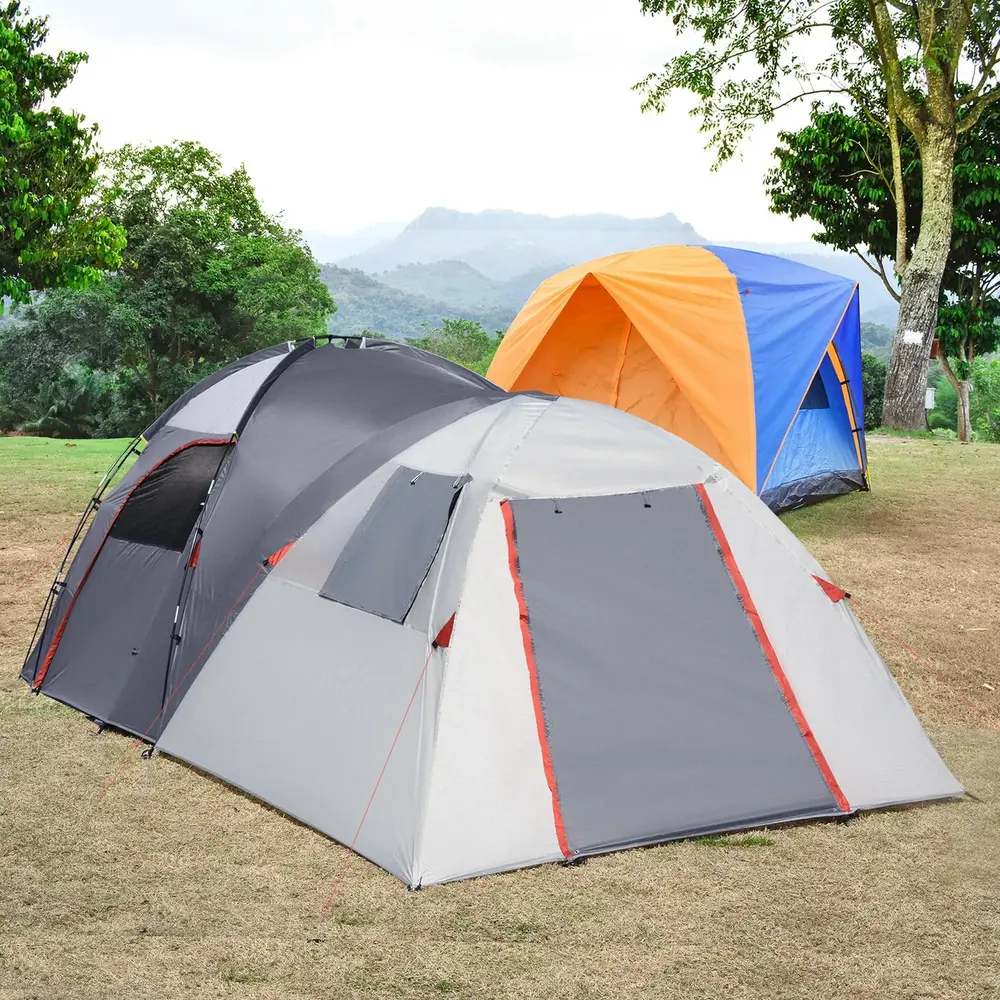 Campingtält Tunneltält Grå av Polyester och Glasfiber för 5