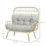 Trädgårdssoffa Loungesoffa Ljusgrå av Rotting och Metall för Trädgård 2-Sits Soffa med Armstöd och Vadderad Kudde upp till 240 kg