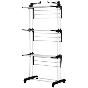 Klädluftare Torkställning Svart av Metall och Plast för Platsbesparande Torkning Utdragbar Torn med Hjul 4 Nivåer 73 x 45,5 x 177 cm