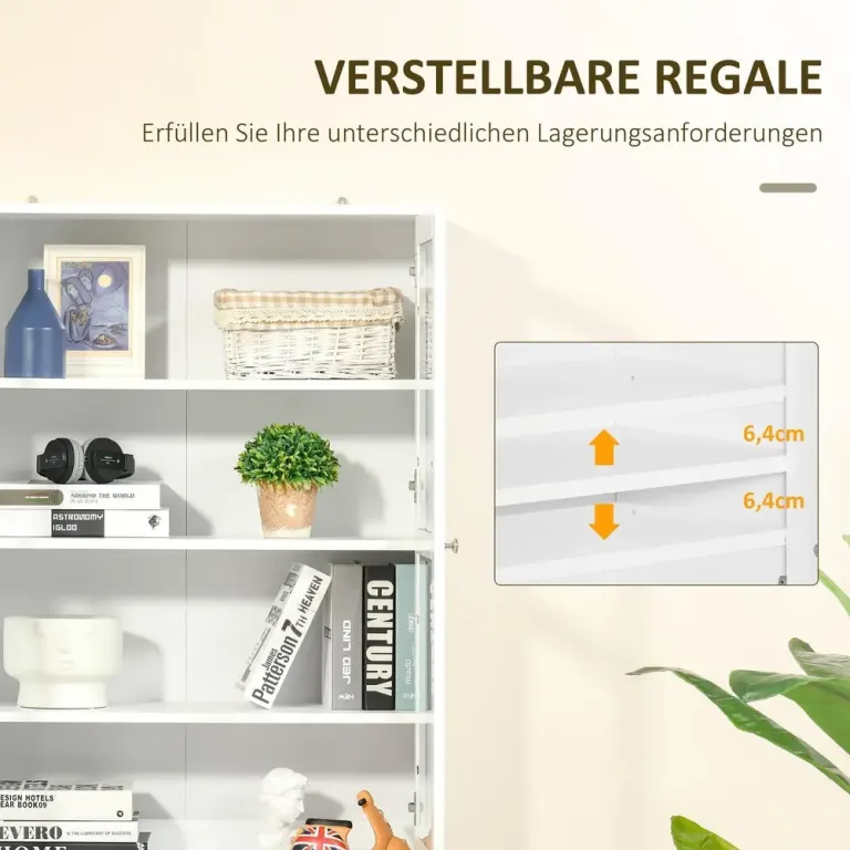 Bokhylla Vitrinskåp Vit av Trä och Glas Högt Skåp 178,5 cm