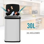 Sensor Papperskorg 30 L, Rostfritt Stål, Automatisk med Rörelsesensor, Soptunna för Kontor, Sovrum och Kök, Silver