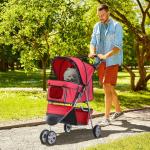 Hundvagn Husdjursvagn Buggy Röd Polyester för Hundar och Katter Lätt och Hopfällbar Bekväm
