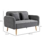 2-Sitsig Soffa med Fotstöd, Bekväm Loveseat i Sammet med Träben, Kompakt Tygsoffa för Vardagsrum, Grå