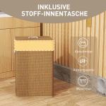Bambu Tvättkorg med Lock, 72 L med Bambuhandtag och Avtagbar Tvättpåse, Brun