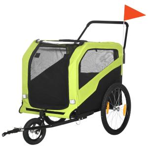Hundvagn Hundcykelvagn 2-i-1 med Reflexer Grön av Oxford Tyg och Metall för Stora Hundar Transportvagn 30 kg