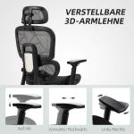 Kontorsstol Skrivbordsstol Ergonomisk Svart av Nät och Plast för Kontor Snurrstol med Liggfunktion och Fotstöd