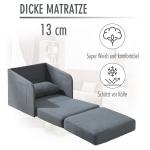 Bäddfåtölj med Tvättbart Överdrag Enkelsoffa som Bäddas ut till Säng Inkluderar Kudde och Sidofickor Grå 70 X 76 X 77 Cm