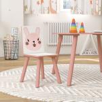 Barnmöbelgrupp Bord och 2 Stolar Rosa Furuträ för Barnrum Gulligt Djurmotiv Robust Sittgrupp för Barn 3 till 8 år Säker och Bekväm
