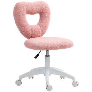 Kontorsstol Skrivbordsstol med Hjärtformat Ryggstöd Rosa av Teddy Fleece för Studier och Kontor Vridbar Stol utan Armstöd