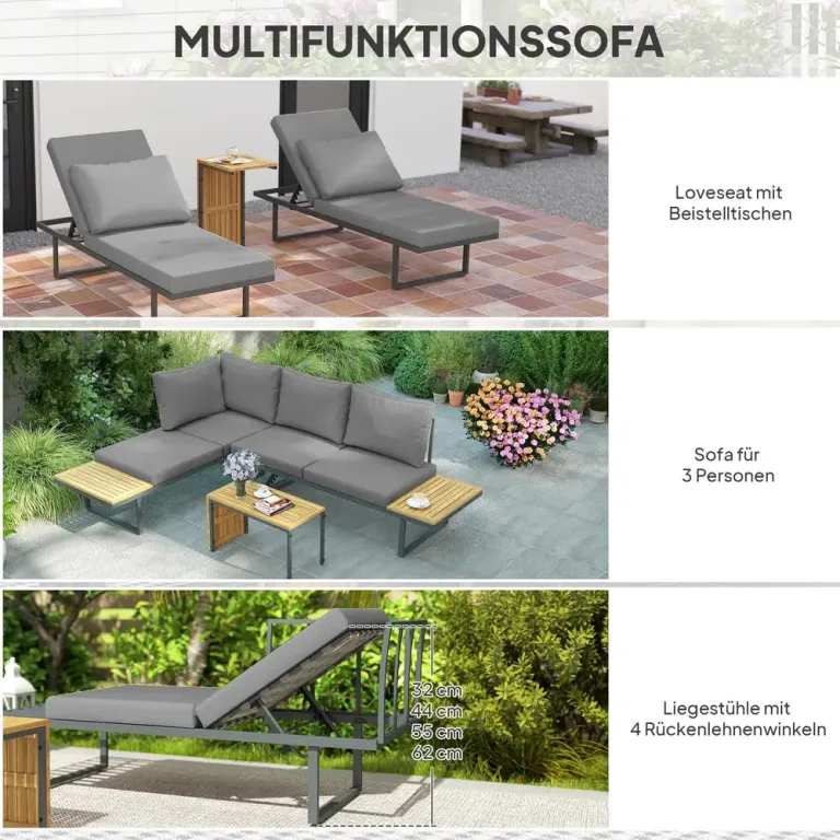 Utomhusmöbler Set för 6 Platser L-formad med Bord Stålram