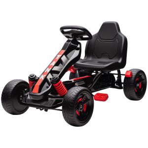 Gokart med Pedaler, Trampbil för Barn med Bromsar, Halkfria Hjul och Metallram, 3-6 År, Röd