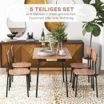 Matbordsset Matgrupp Teak Svart av Stål och Trä för Modernt Boende Köksbord med Hylla och 4 Stolar