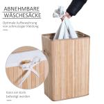 Tvättkorg Tvättlåda Natur Bambu och Tyg Vikbar med Lock och Canvaspåse 72 L 40 X 30 X 60 Cm