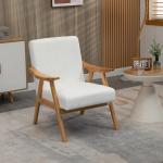 Fåtölj Enkelstol Kräm av Tyg med Sammetslook och Trä för Vardagsrum Scandi Design Klädd Stol med Armstöd Bekväm Sittplats 68 x 74 x 82 cm
