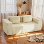 Soffa 3 sits Beige Manchester och Trä för Vardagsrum Bekväm Soffa med Breda Armstöd och 2 Kuddar Modern Design Mjuk Stoppning