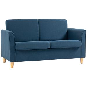 Soffa Loveseat Blå av Tyg med Linnelook och Trä för Vardagsrum 2-Sits Stoppad Soffa i Modern Stil Bekväm Sittplats