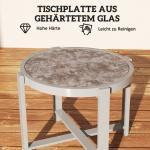 Runt Trädgårdssidobord i Aluminium, Balkongbord med Marmor Look, Grå