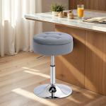 Barstol med Förvaring Grå Sammet och Metall för Kök Roterbar Barpall med Höj och Sänkbar Sits Lyxig Design och Mjuk Stoppning 65 cm