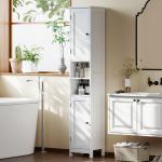 Högskåp Badrum Smalt Vit MDF för Toalett och Tvättstuga Platsbesparande Badrumsskåp med Dörrar och Öppna Hyllor Praktisk Förvaring Modern 170 cm