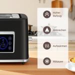 Frukostset Digital Svart Rostfritt Stål för Kök Vattenkokare och Brödrost med LED-touchskärm och Smarta Funktioner 1,7 Liter