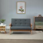 2-Sitsig Soffa i Linnetyg, Kompakt Tygsoffa med Träben, Bekväm Sittplats för Det Lilla Vardagsrummet, Grå, 115 x 66,5 x 73 cm