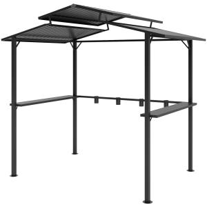 Grillpaviljong Trädgårdspaviljong med Dubbeltak Svart av Metall ve Tyg för BBQ ve Trädgårdsfest Vattentätt Tält 250 x 160 x 250 cm