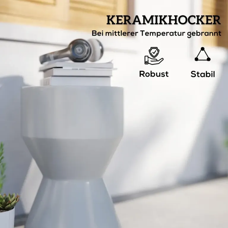 Keramisk Trädgårdspall i Timglasform Ø33 cm, Ljusgrå