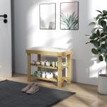 Skobänk med Sits i Bambu, Förvaringsbänk med 2 Öppna Fack, Krämvit, 60x29x49 cm