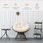 Papasanstol, Korgstol med Sittdyna, Syntetisk Rotting, Vridbar, Metallram, 87 x 97 x 90 cm, Beige