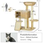 Kattskrapstolpe Kattträd Beige av Sisal och Plysch för Katter upp till 6 kg med 2 Liggytor och Lekboll Kattmöbler 98 cm