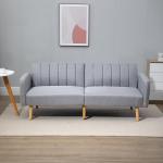 Bäddsoffa 2-Sits Soffa med Sovfunktion Grå av Tyg och Trä för Vardagsrum och Gästrum Vadderad Soffa 173 x 75 x 73 cm