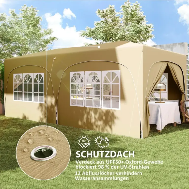 Trädgårdspaviljong Pop-up Partytält Sandfärgad 3 x 6 m
