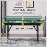 Biljardbord med Hopfällbara Ben och Höjdjustering inkl Triangel och 2 Köer för Spel Hållbar och Stabil Grön MDF och Metall för Hem och Hobby